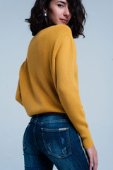 Mustard Textured Sweater With Round Neck