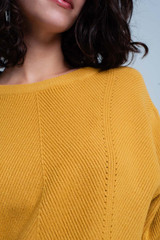 Mustard Textured Sweater With Round Neck