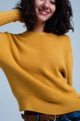Mustard Textured Sweater With Round Neck