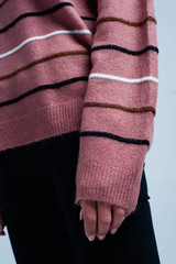 Pink Striped v Neck Jumper