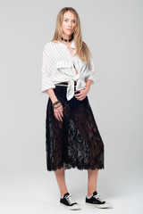 Black Lace Midi Skirt