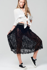 Black Lace Midi Skirt
