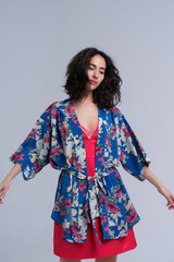 Blue Flower Printed Kimono