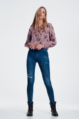 Ripped Skinny Jeans in Blue Denim