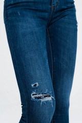 Ripped Skinny Jeans in Blue Denim