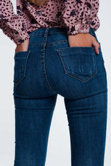 Ripped Skinny Jeans in Blue Denim