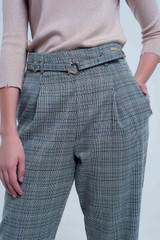 Checkered Pants  With Belt