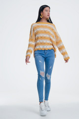 Yellow Striped Sweater With Open Knit Detail