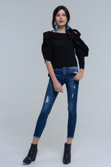 Sweater With Tied Ruffle Sleeves in Black