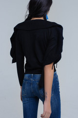 Sweater With Tied Ruffle Sleeves in Black