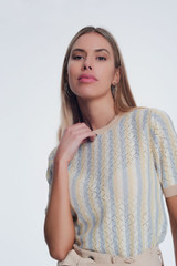 Yellow Crew Neck Knit in Stripe