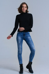 Sweater With Ruffle in Black