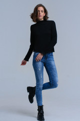 Sweater With Ruffle in Black