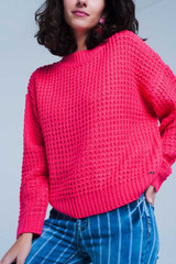 Fuchsia Chunky Waffle Knit Sweater
