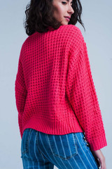 Fuchsia Chunky Waffle Knit Sweater