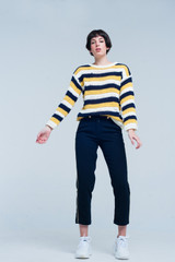 Mustard Striped Chunky Knit Sweater