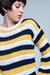 Mustard Striped Chunky Knit Sweater