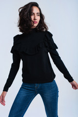 Black Sweater With Ruffle