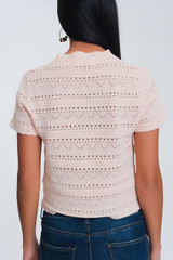 Pink Textured Crochet Knit Sweater