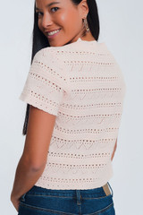 Pink Textured Crochet Knit Sweater