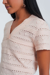 Pink Textured Crochet Knit Sweater