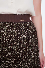 Pleated Print Midi Skirt Brown