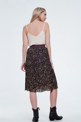 Pleated Print Midi Skirt Brown