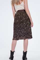 Pleated Print Midi Skirt Brown