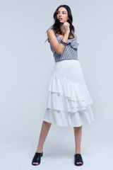 White Midi Skirt With Ruffle Detail