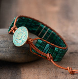 Malaya Malachite Leather Wrap Boho Bracelet