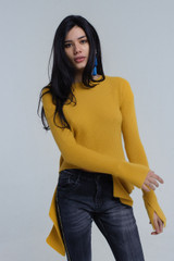 Mustard Knitted Asymmetric Sweater