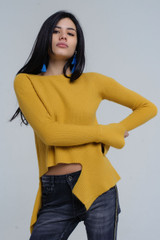 Mustard Knitted Asymmetric Sweater