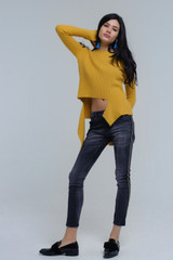 Mustard Knitted Asymmetric Sweater