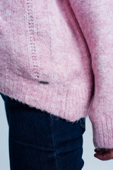 Pink Cable Knitted Sweater With Round Neck