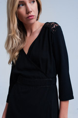Black Wrap Dress With Lace Detail