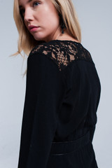 Black Wrap Dress With Lace Detail