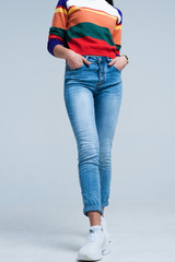 Fringed Light Washed Skinny Jeans