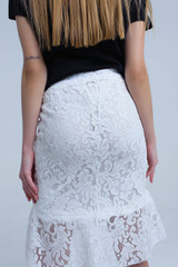 White Lace and Ruffle Midi Skirt