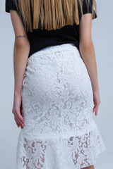 White Lace and Ruffle Midi Skirt