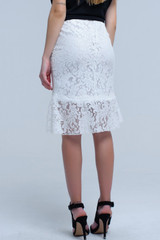 White Lace and Ruffle Midi Skirt