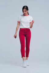 Red Mid Rise Skinny Jeans