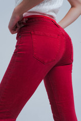 Red Mid Rise Skinny Jeans