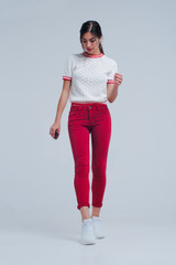 Red Mid Rise Skinny Jeans