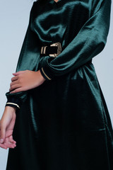 Green Satin Party  Midi Dress