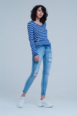 Light Ripped Skinny Jeans in Wash Blue
