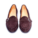 Men's Belt Buckle Decoration Brown Suede Loafers