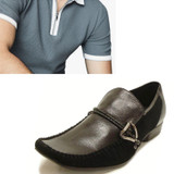 Men's Leather Suede Stitching Metal Buckle Decoration Loafers