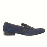 Men's Decorative Buckle Tassel Blue Suede Loafers