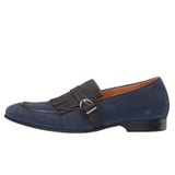 Men's Decorative Buckle Tassel Blue Suede Loafers