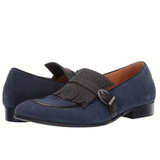 Men's Decorative Buckle Tassel Blue Suede Loafers